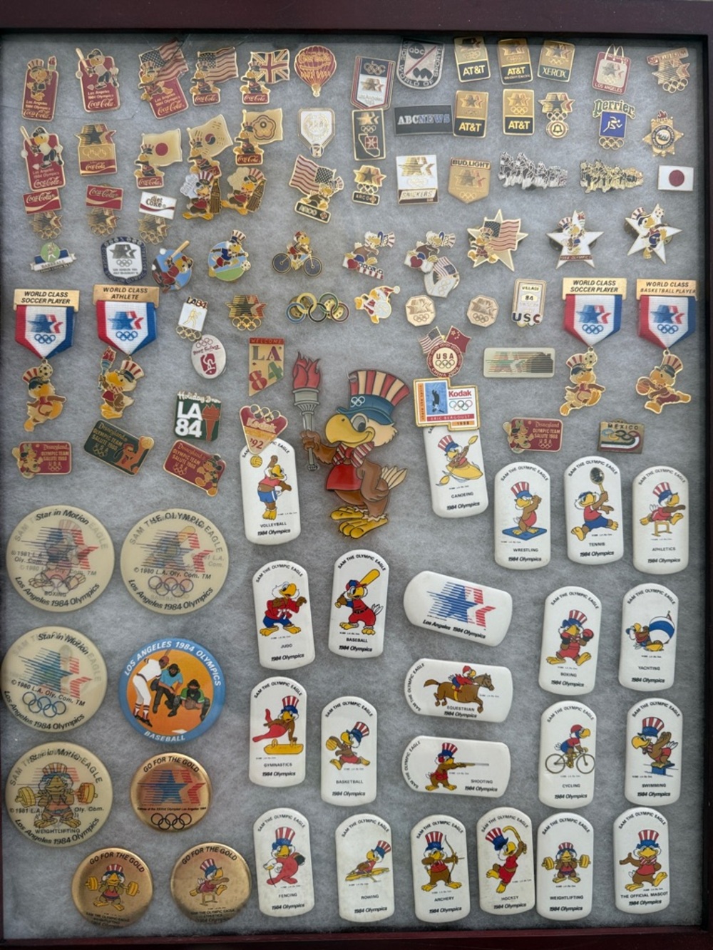 1984   Olympic Pins and Magnet Collection in Red, White, Blue, Gold